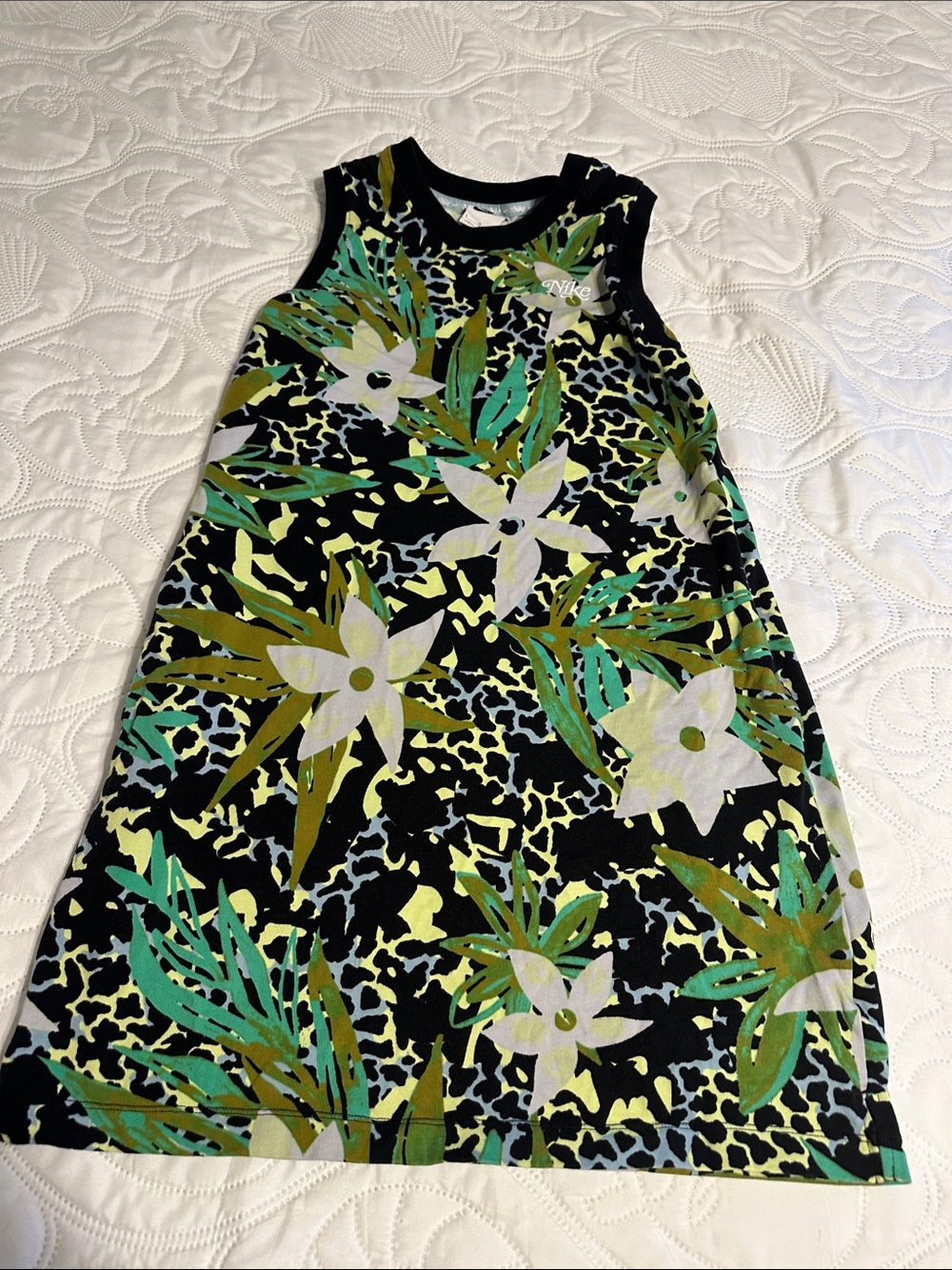 Nike Black Floral Print Sleeveless A-Line Dress